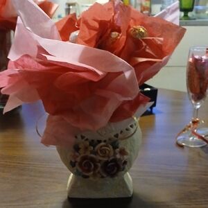 Floral Embellished Vase with Red and Pink Accents